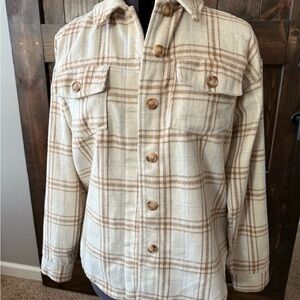 La Hearts Cream and Brown Plaid Button Down Shirt